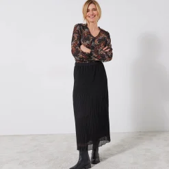 Effen rok in plissévoile, gerecycleerd polyester(**) - grote lengte