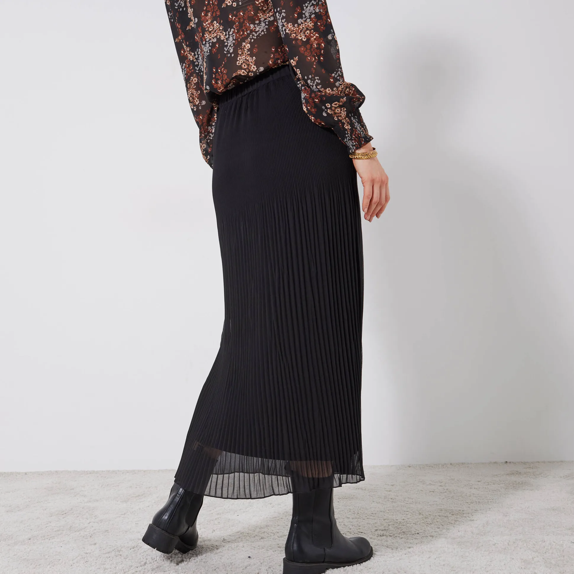 Effen rok in plissévoile, gerecycleerd polyester(**) - grote lengte