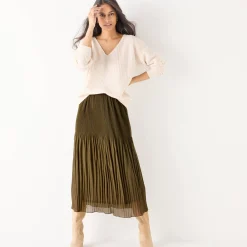 Effen rok in plissévoile, gerecycleerd polyester(**) - grote lengte