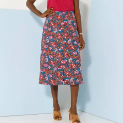 Effen rok met knopen en bloemenprint, viscose