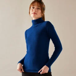 Effen rolkraagtrui in ribbeltricot<br>