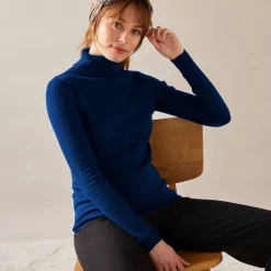 Effen rolkraagtrui in ribbeltricot<br>