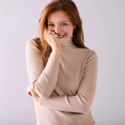 Effen rolkraagtrui in ribbeltricot<br>
