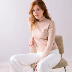 Effen rolkraagtrui in ribbeltricot<br>