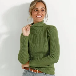 Effen rolkraagtrui in ribbeltricot<br>