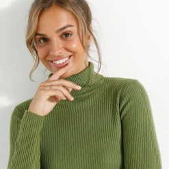 Effen rolkraagtrui in ribbeltricot<br>