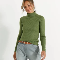 Effen rolkraagtrui in ribbeltricot<br>