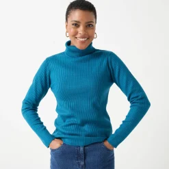 Effen rolkraagtrui in ribbeltricot<br>