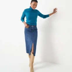 Effen rolkraagtrui in ribbeltricot<br>