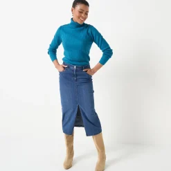 Effen rolkraagtrui in ribbeltricot<br>