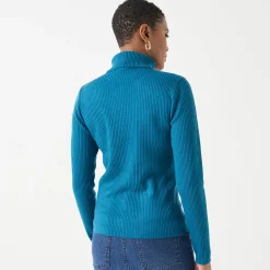 Effen rolkraagtrui in ribbeltricot<br>