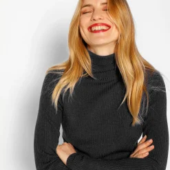 Effen rolkraagtrui in ribbeltricot<br>