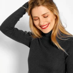 Effen rolkraagtrui in ribbeltricot<br>