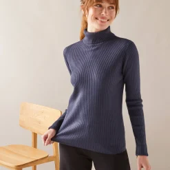 Effen rolkraagtrui in ribbeltricot<br>