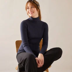 Effen rolkraagtrui in ribbeltricot<br>
