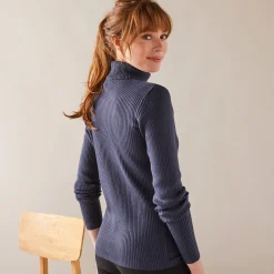 Effen rolkraagtrui in ribbeltricot<br>