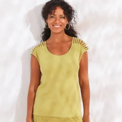 Effen tricot t-shirt met vetersluiting op de schouders