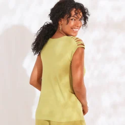 Effen tricot t-shirt met vetersluiting op de schouders