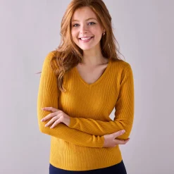 Effen trui in ribbeltricot met V-hals