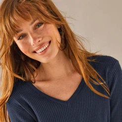 Effen trui in ribbeltricot met V-hals