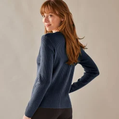 Effen trui in ribbeltricot met V-hals