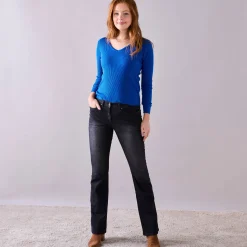 Effen trui in ribbeltricot met V-hals
