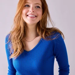Effen trui in ribbeltricot met V-hals