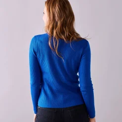 Effen trui in ribbeltricot met V-hals