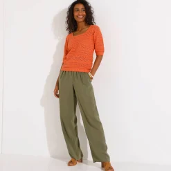 Effen trui met vierkante hals, ajourtricot
