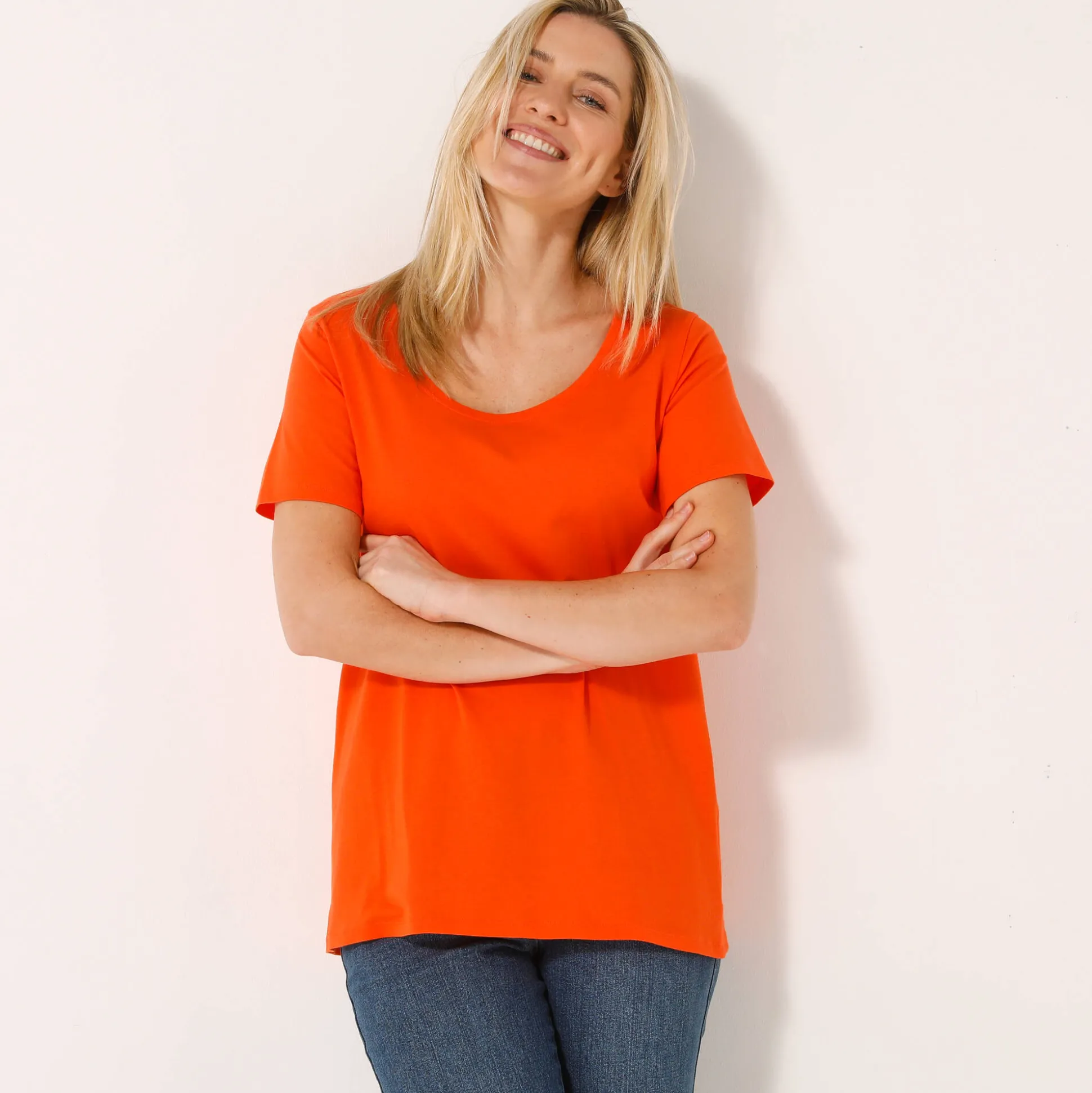 Effen T-shirt in biokatoen met ronde hals, eco-verantwoord