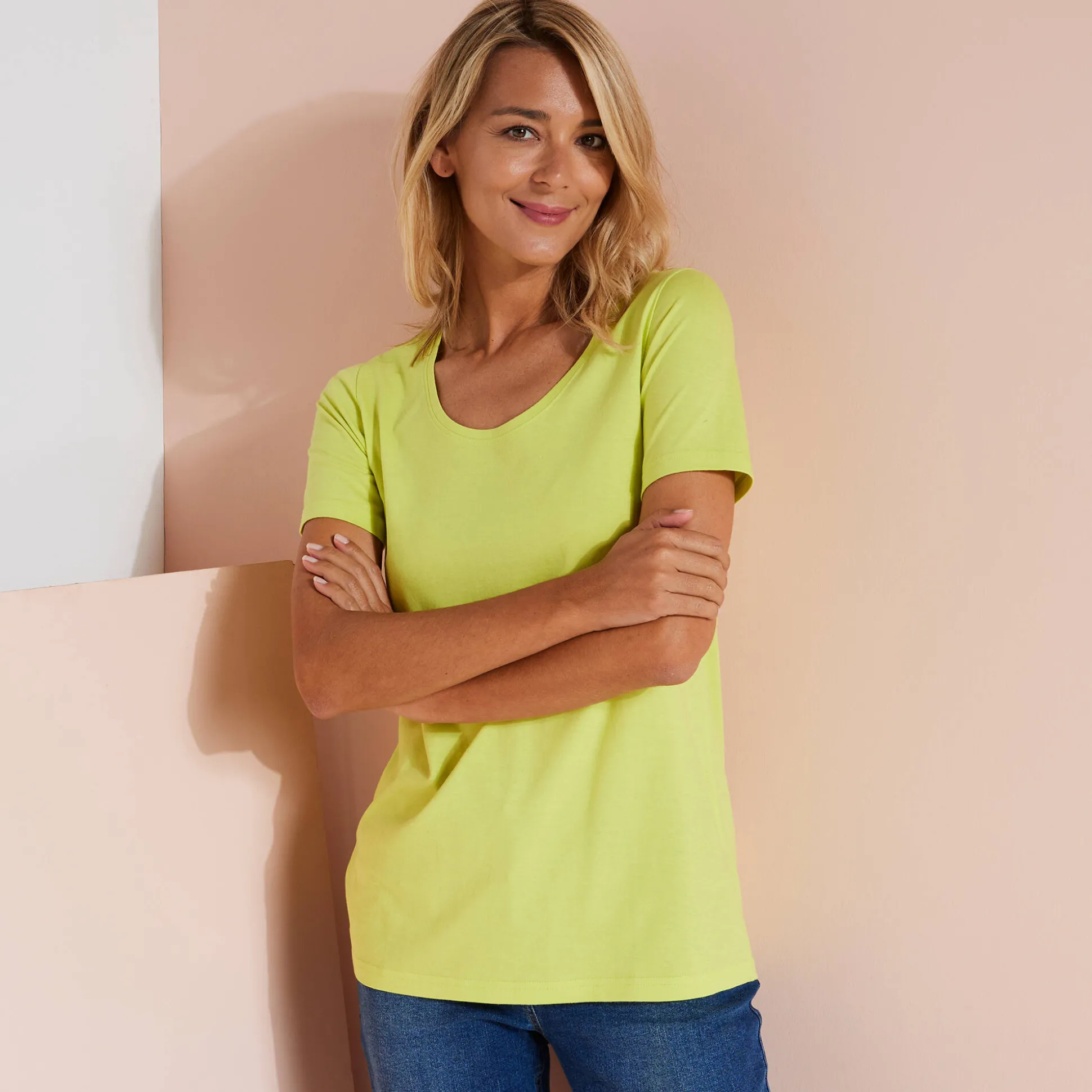 Effen T-shirt in biokatoen met ronde hals, eco-verantwoord