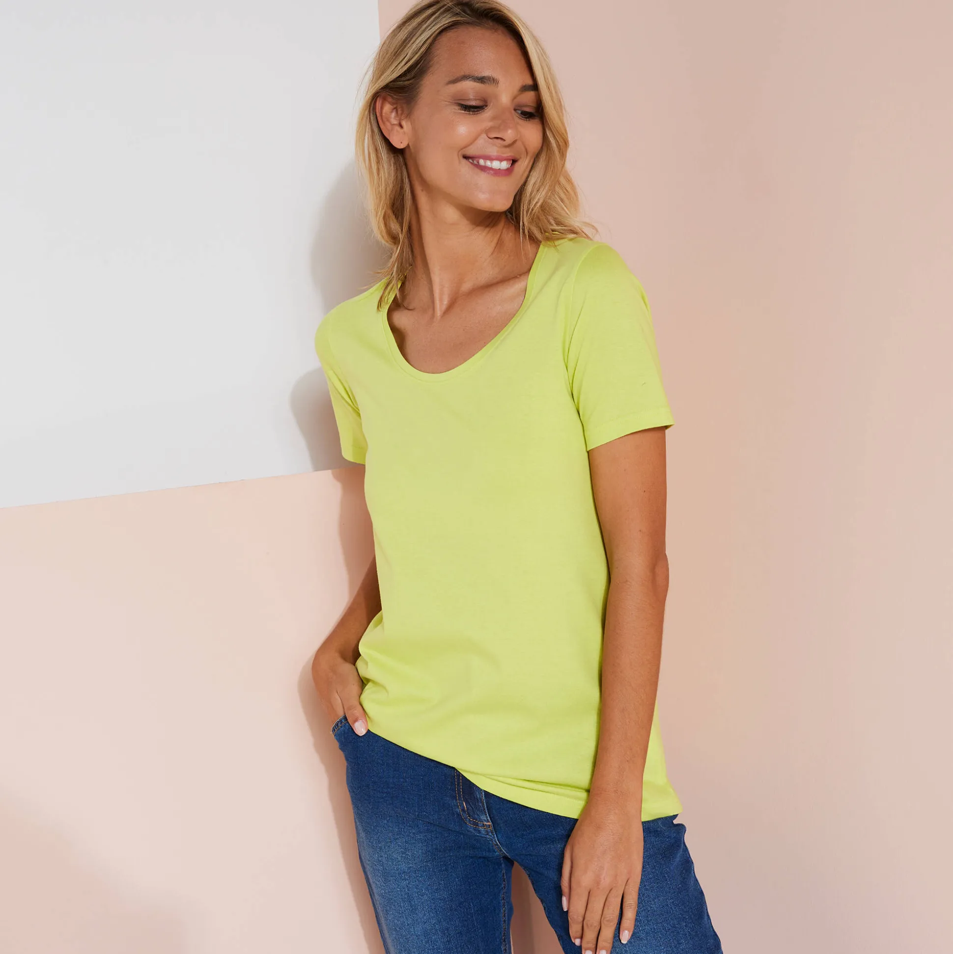 Effen T-shirt in biokatoen met ronde hals, eco-verantwoord