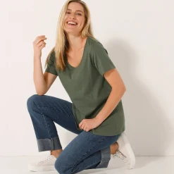Effen T-shirt in biokatoen met ronde hals, eco-verantwoord