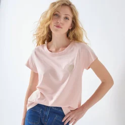 Effen T-shirt met 'hart' borduursel, korte mouwen