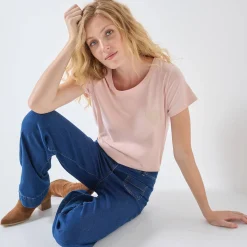 Effen T-shirt met 'hart' borduursel, korte mouwen