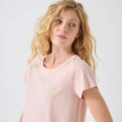 Effen T-shirt met 'hart' borduursel, korte mouwen
