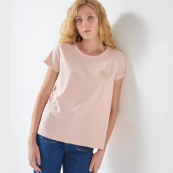Effen T-shirt met 'hart' borduursel, korte mouwen