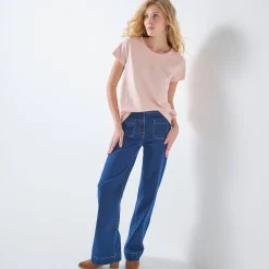 Effen T-shirt met 'hart' borduursel, korte mouwen