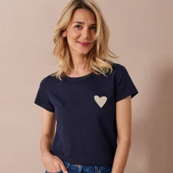 Effen T-shirt met 'hart' borduursel, korte mouwen