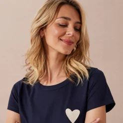 Effen T-shirt met 'hart' borduursel, korte mouwen