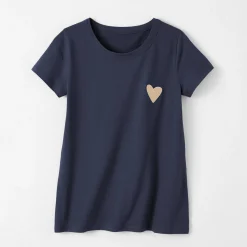 Effen T-shirt met 'hart' borduursel, korte mouwen
