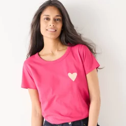 Effen T-shirt met 'hart' borduursel, korte mouwen