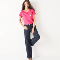 Effen T-shirt met 'hart' borduursel, korte mouwen