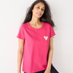 Effen T-shirt met 'hart' borduursel, korte mouwen