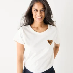 Effen T-shirt met 'hart' borduursel, korte mouwen