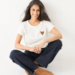 Effen T-shirt met 'hart' borduursel, korte mouwen