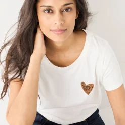 Effen T-shirt met 'hart' borduursel, korte mouwen