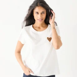 Effen T-shirt met 'hart' borduursel, korte mouwen