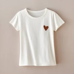 Effen T-shirt met 'hart' borduursel, korte mouwen