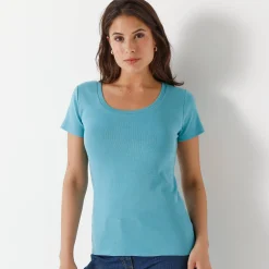 Effen T-shirt met korte mouwen en ronde hals in biokatoen(**)
